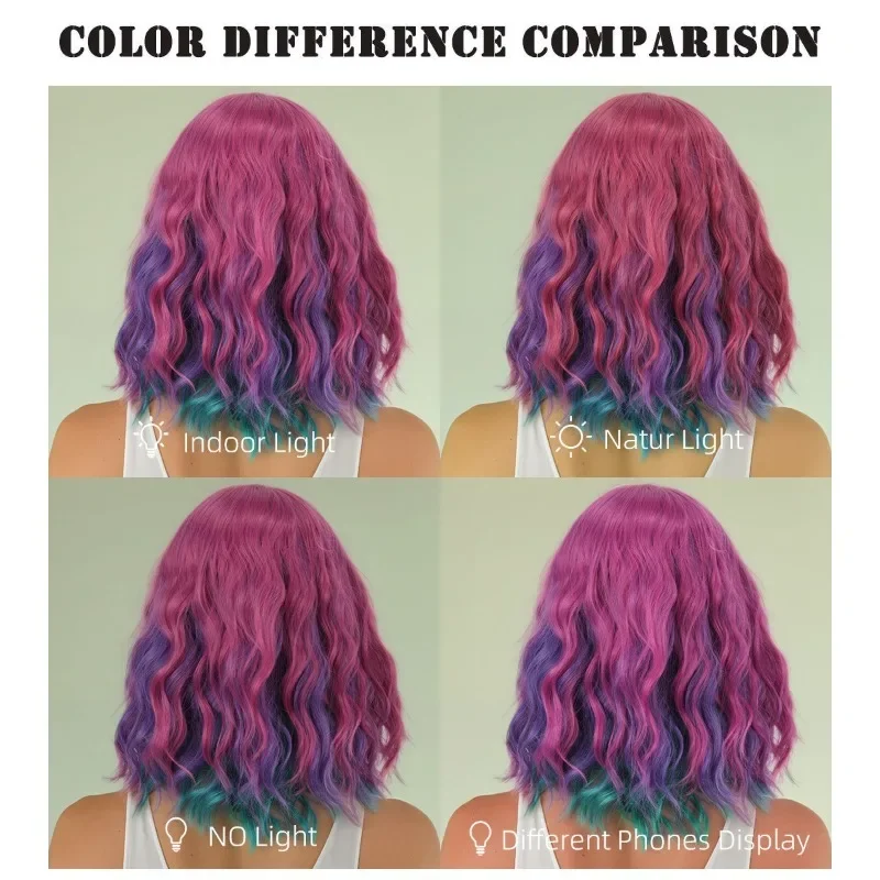 امرأة ملونة شعر مستعار مجعد هالوين حفلة تنكرية مهرجان تأثيري شعر مستعار كامل مرحلة الأداء مقلد الشعر