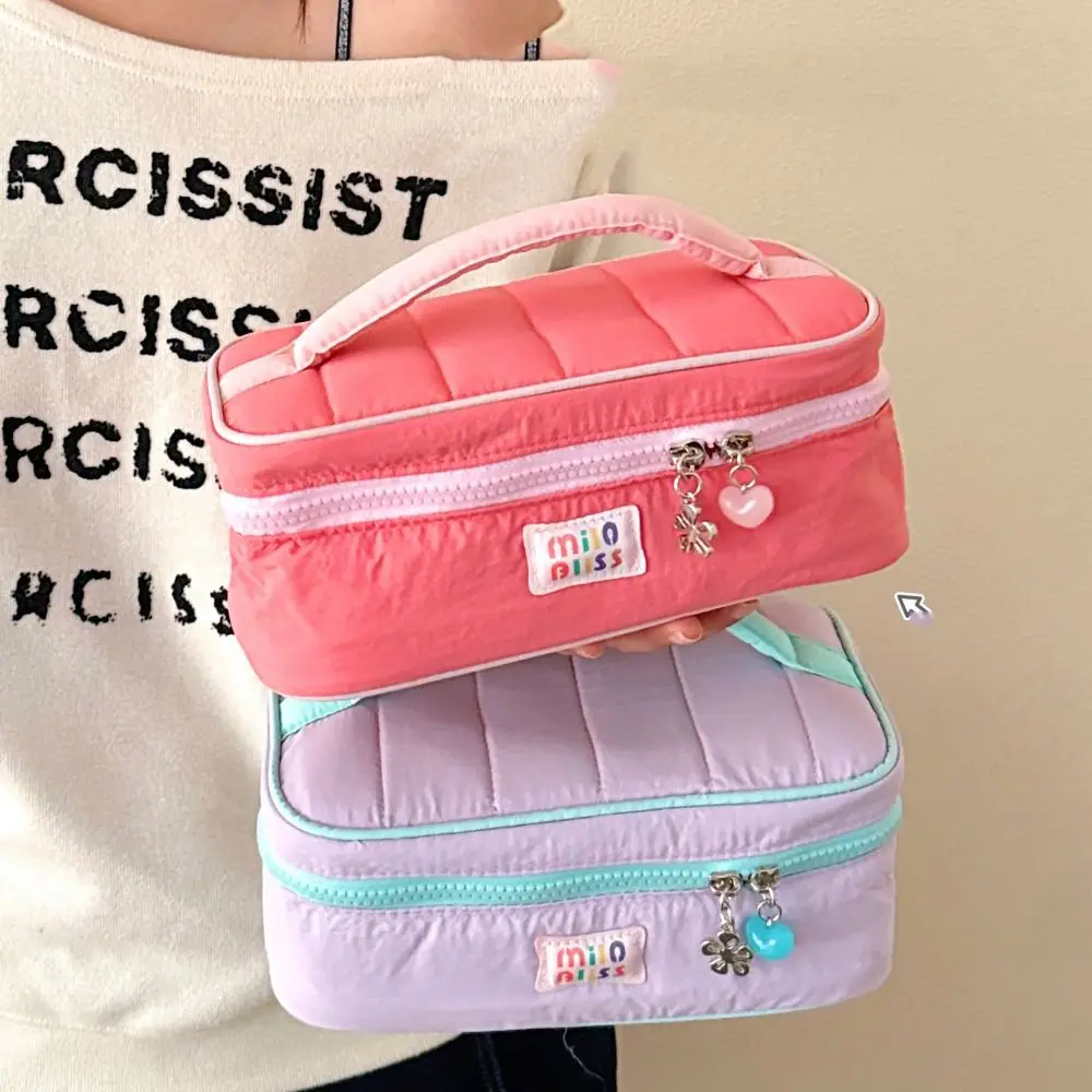 Solid Color Contrast Color Cosmetic Bag Macaron Color Handbag Fresh Makeup Bags Zipper Lager Capacity Toiletries Bag Men