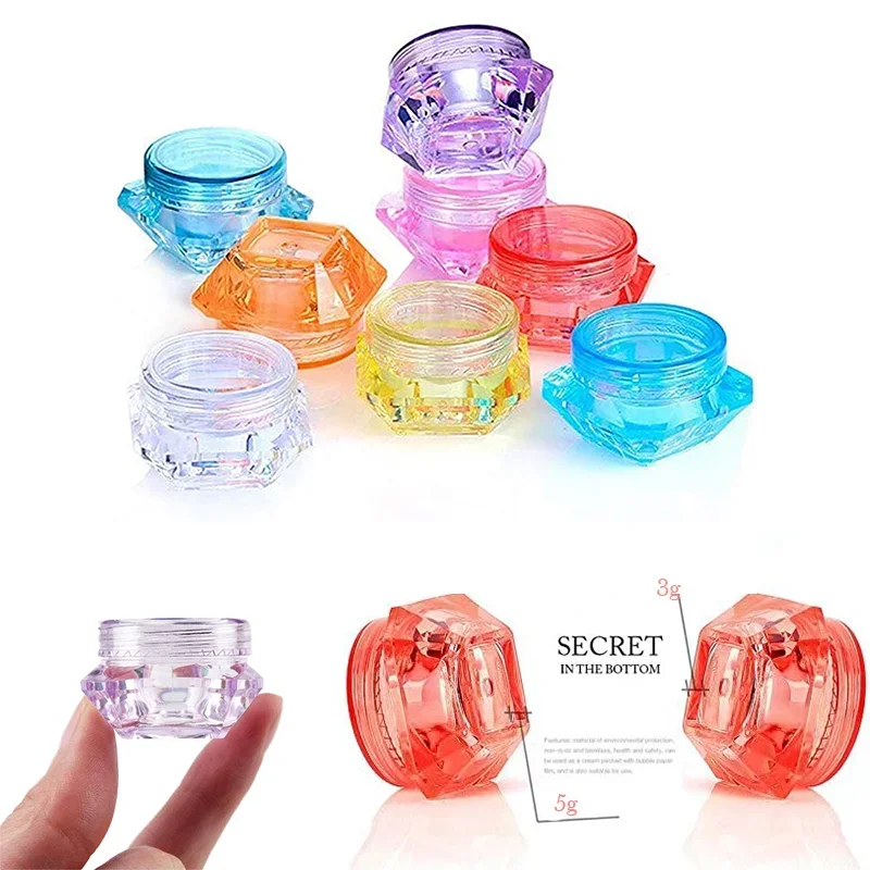 Frascos de plástico transparente con forma de diamante, 5 uds., 3g/5g, envases cosméticos, macetas de muestra recargables de viaje para cremas, cuentas de maquillaje, sombra de ojos