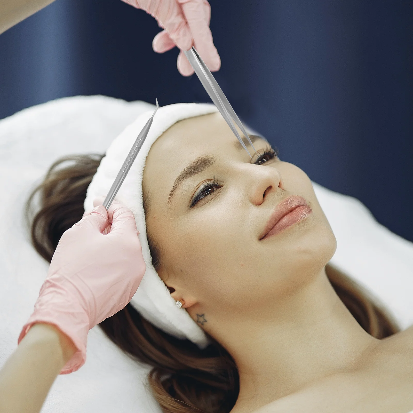 1 Set Set di strumenti per l'estensione delle ciglia Pinzette per innesto delle ciglia in acciaio inossidabile Specchio HD antiappannamento Fornitura di bellezza per salone portatile per