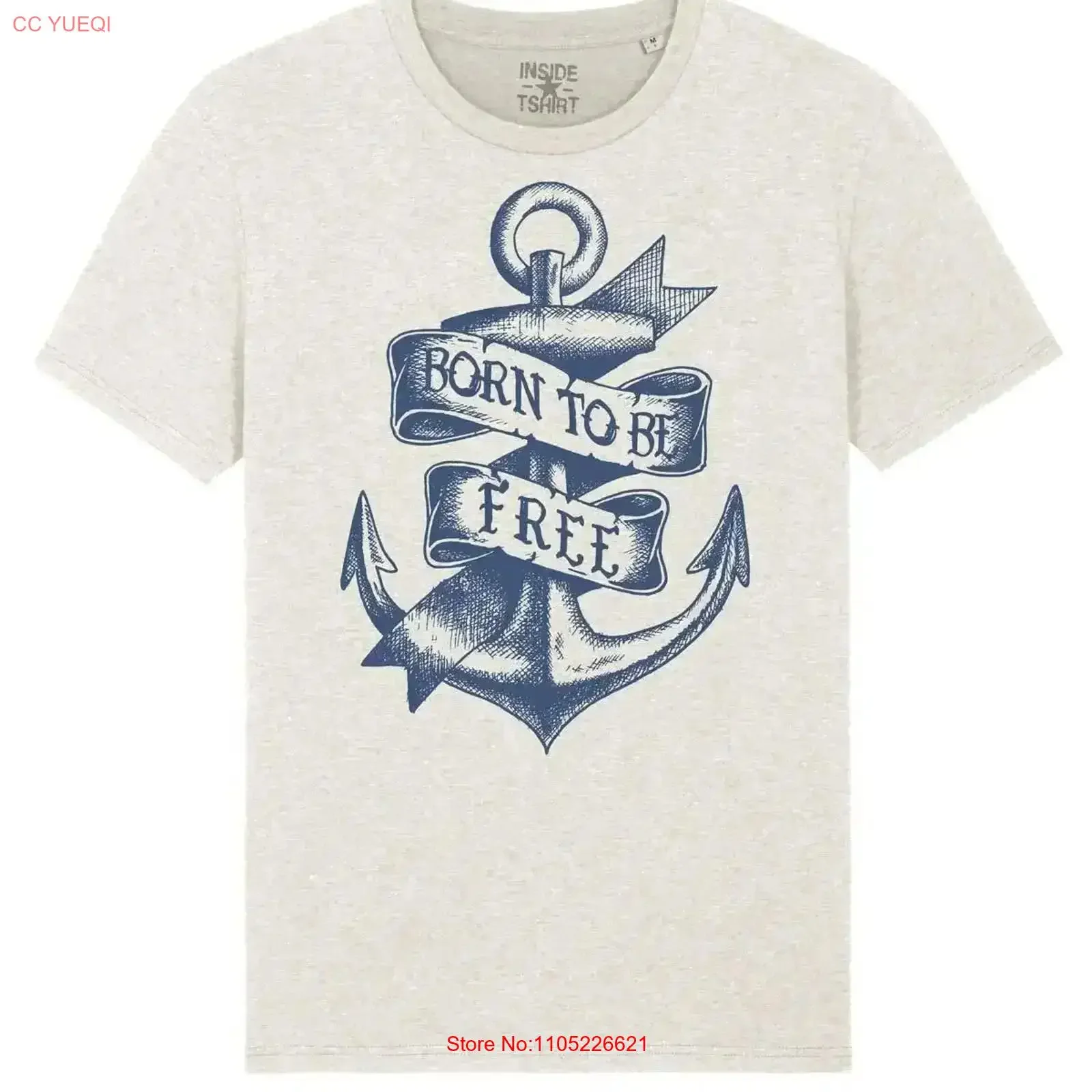 Ancora Sea Anchor Tattoo Born To Be Free T Shirt Vintage Washed Versatile Homme…
