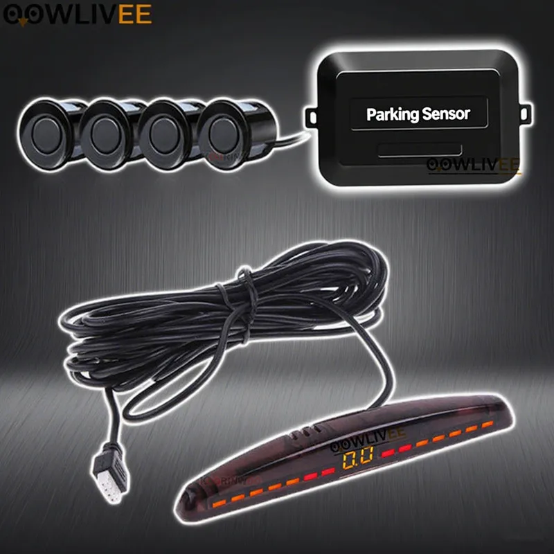 

OOWLIVEE Электрический ЖК-экран Парктроника 22 мм Датчик парковки 4 автомобильных датчика Черный/белый/серый звуковой сигнал Радарный сигнал Помощь при парковке