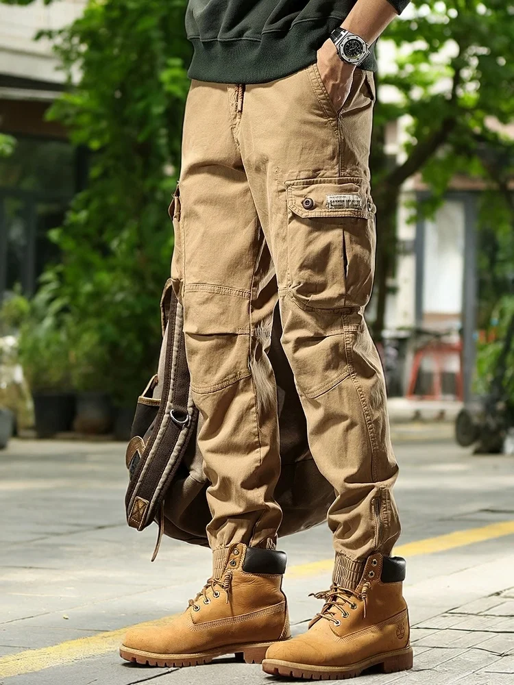 

Мужские брюки American Sle Workwear: модные, прямые, свободные, больших размеров, с множеством карманов, на манжетах, для осени и зимы