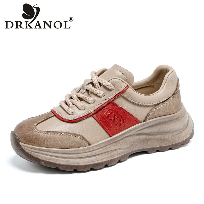 

DRKANOL разноцветные туфли из натуральной кожи на толстой подошве, женские повседневные кроссовки на массивной платформе со шнуровкой, легкая женская обувь