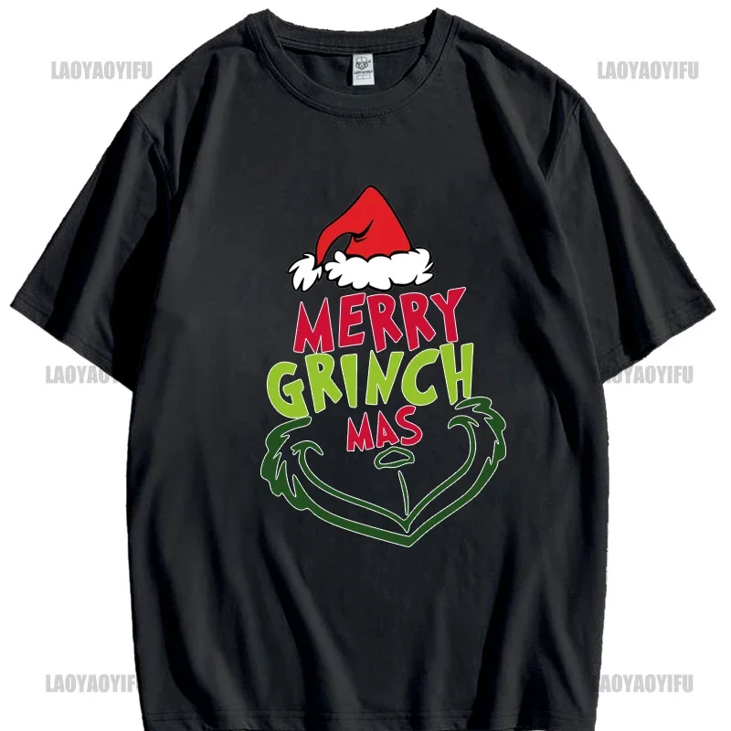 Christmas New Year Men\'s Shirt Casual O-neck Short Sleeve Tops Hip Hop Trend Harajuku Streetwear Fashion Cotton Grinch