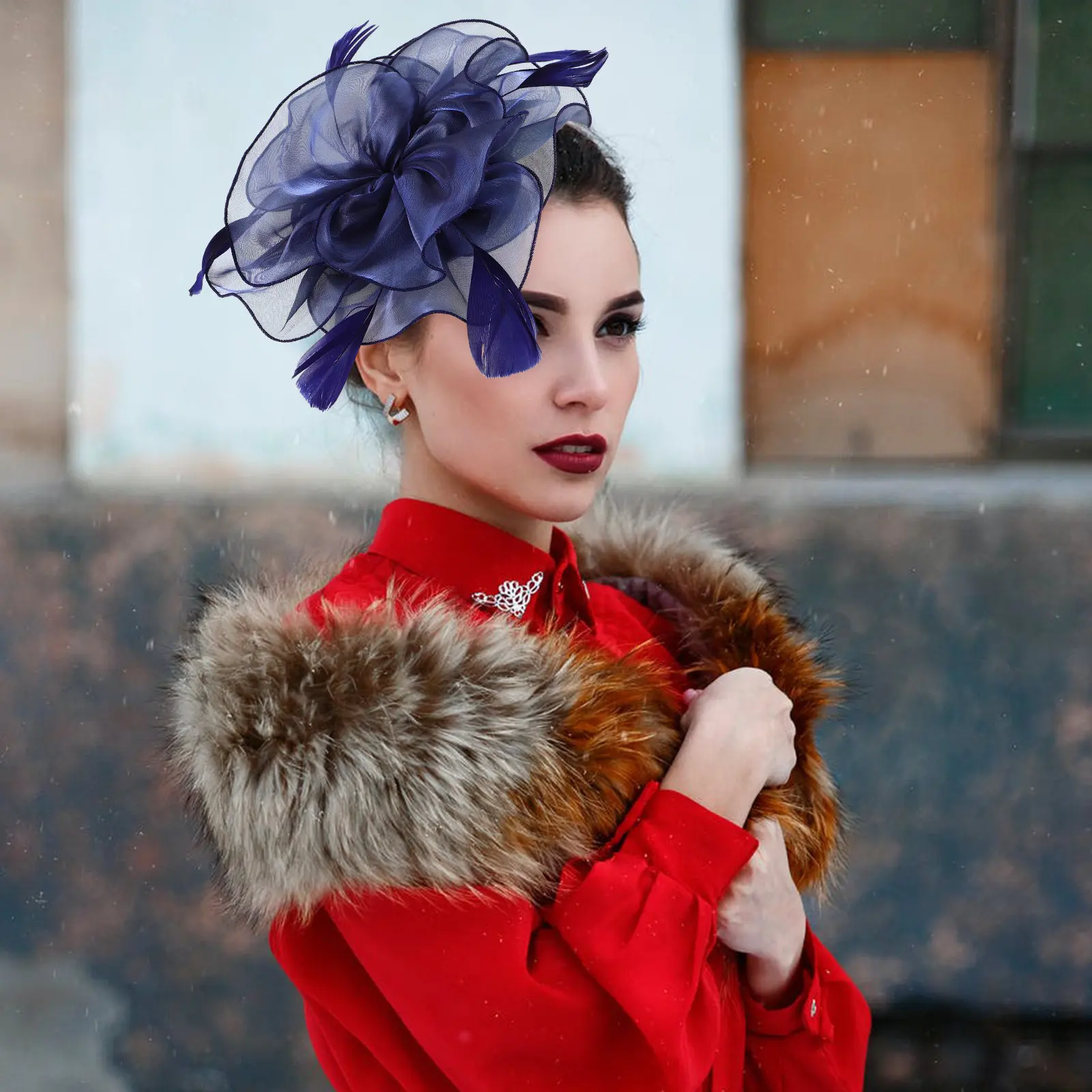 

Sophisticated Vintage Inspired Headpiece Women Flower Mesh Plume Fascinator Hat for Tea Parties Fashion Shows Horse Racing