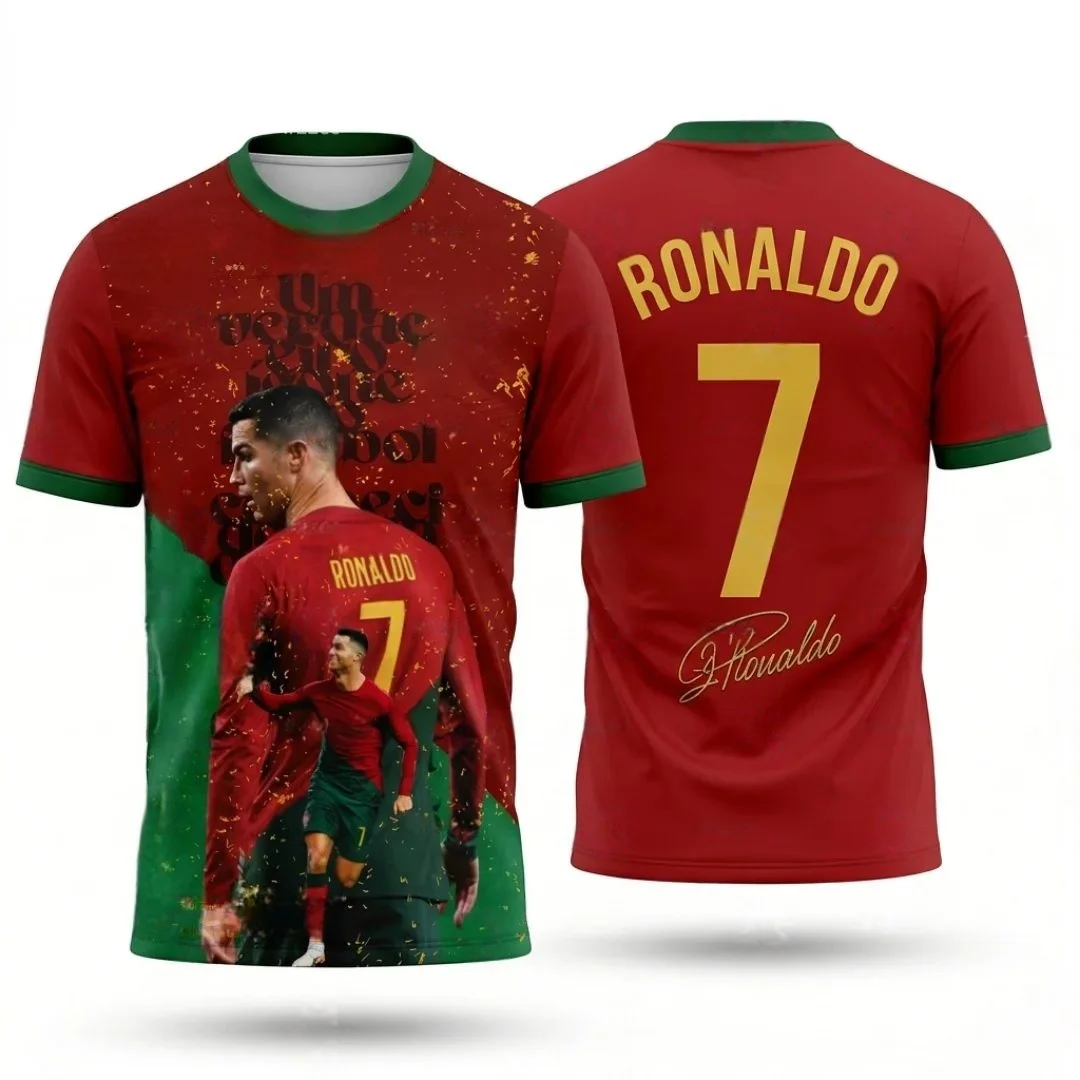 Hot Sale Fashion Ronaldo Kids Soccer T-Shirt 3D Printed Football Star Fan Souvenir Jersey Breathable Sports Top for Daily Wear