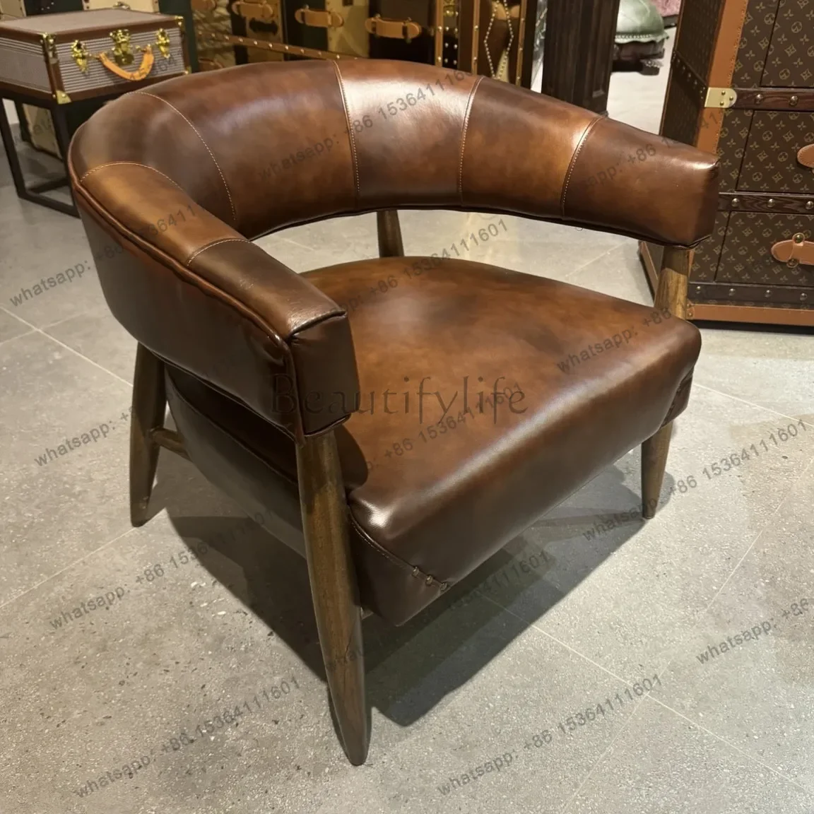 D33Retro American leisure chair leather living room master chair length width and height 75 * 75 * 60cm