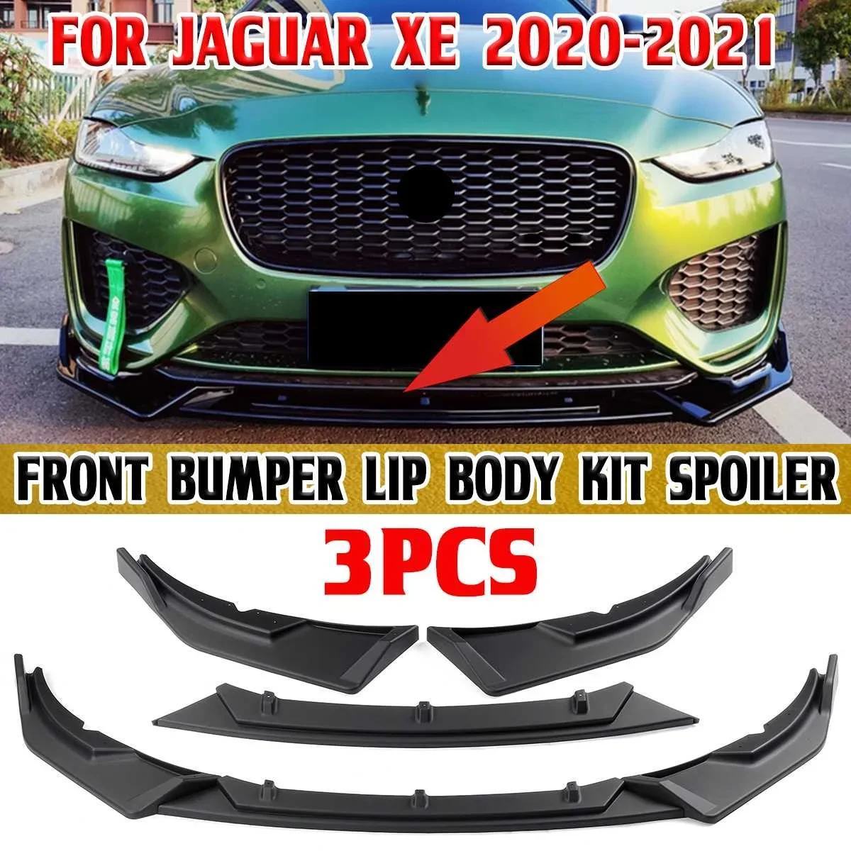 High Quality 3PCS Car Front Bumper Lip Body Kit For Jaguar XE 2020-2021 Spoiler Deflector Lips Fins Guard Protector Cover