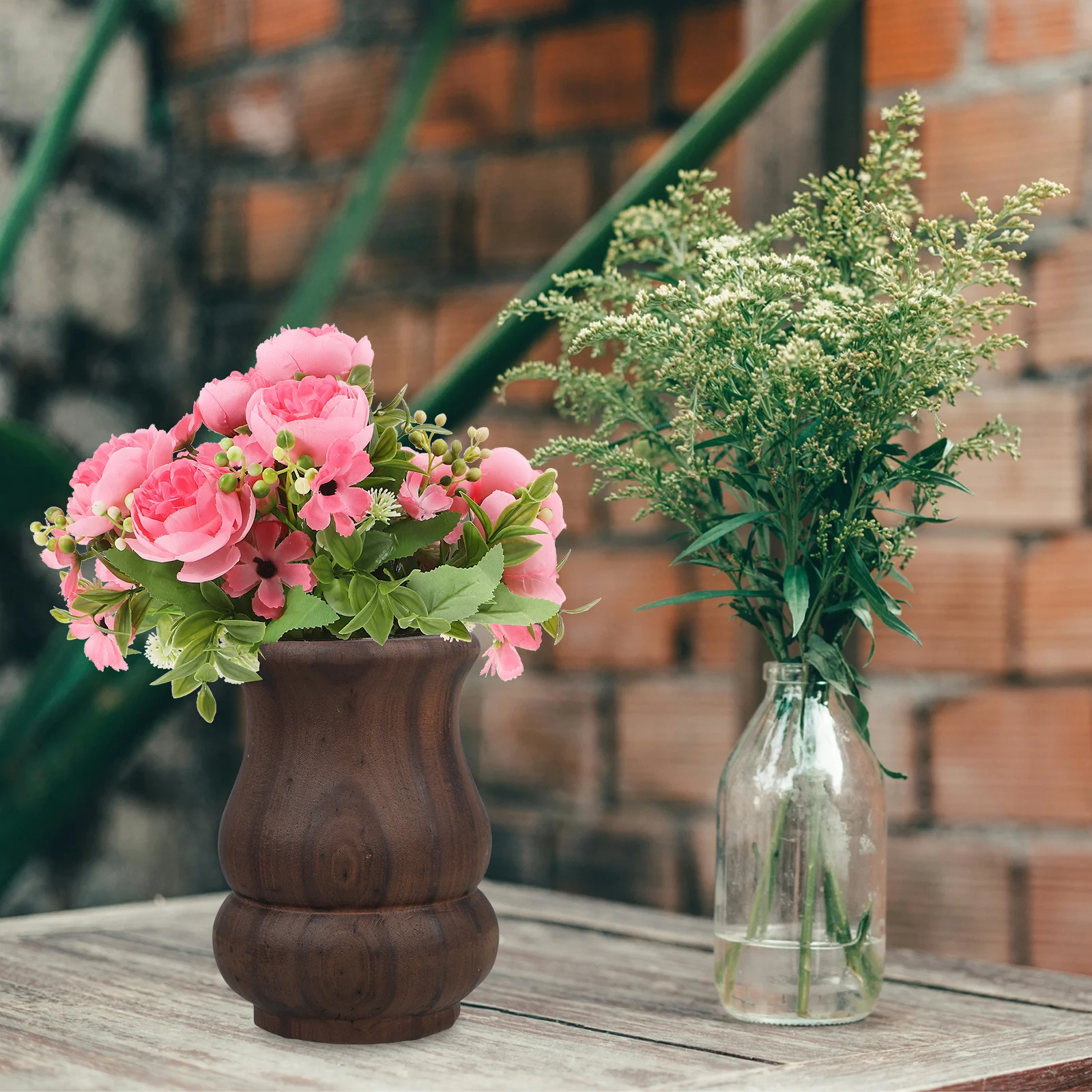 

Wooden Flower Vase Vintage Style Decorative Vase for Fresh Flowers Dried Flowers Tabletop Decoration Wood Vases