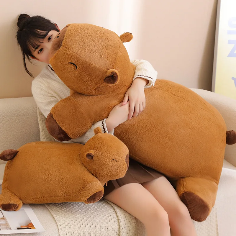 60cm Brown Capybara Pillow Stuffed Cartoon Big Cushion Eyes Closed Aquatic Animal Soft Stuffed Seat Cushion Gift