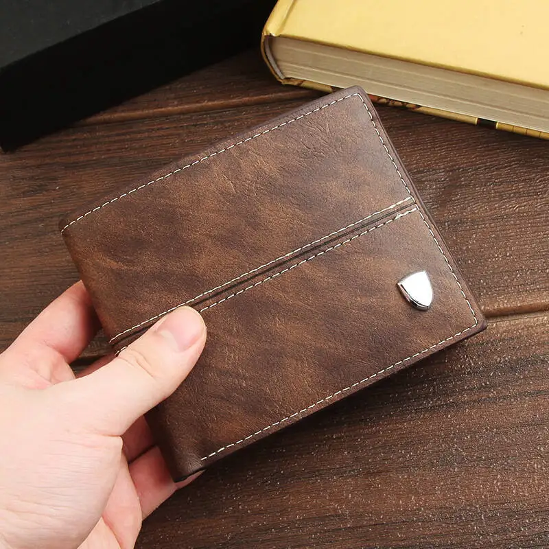 New PU Leather Men's Short Wallet Retro Simple Thin & Light Wallet Wholesale Student Youth Multi Card Position Bag Retro Casual