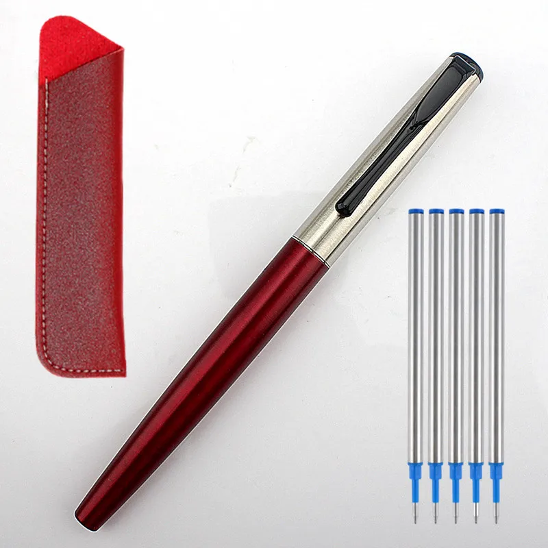 

Classic PU pencil BAG Metal Roller Pen Business Office Signature Ballpoint pen luxury Roller pens 5PCS refill