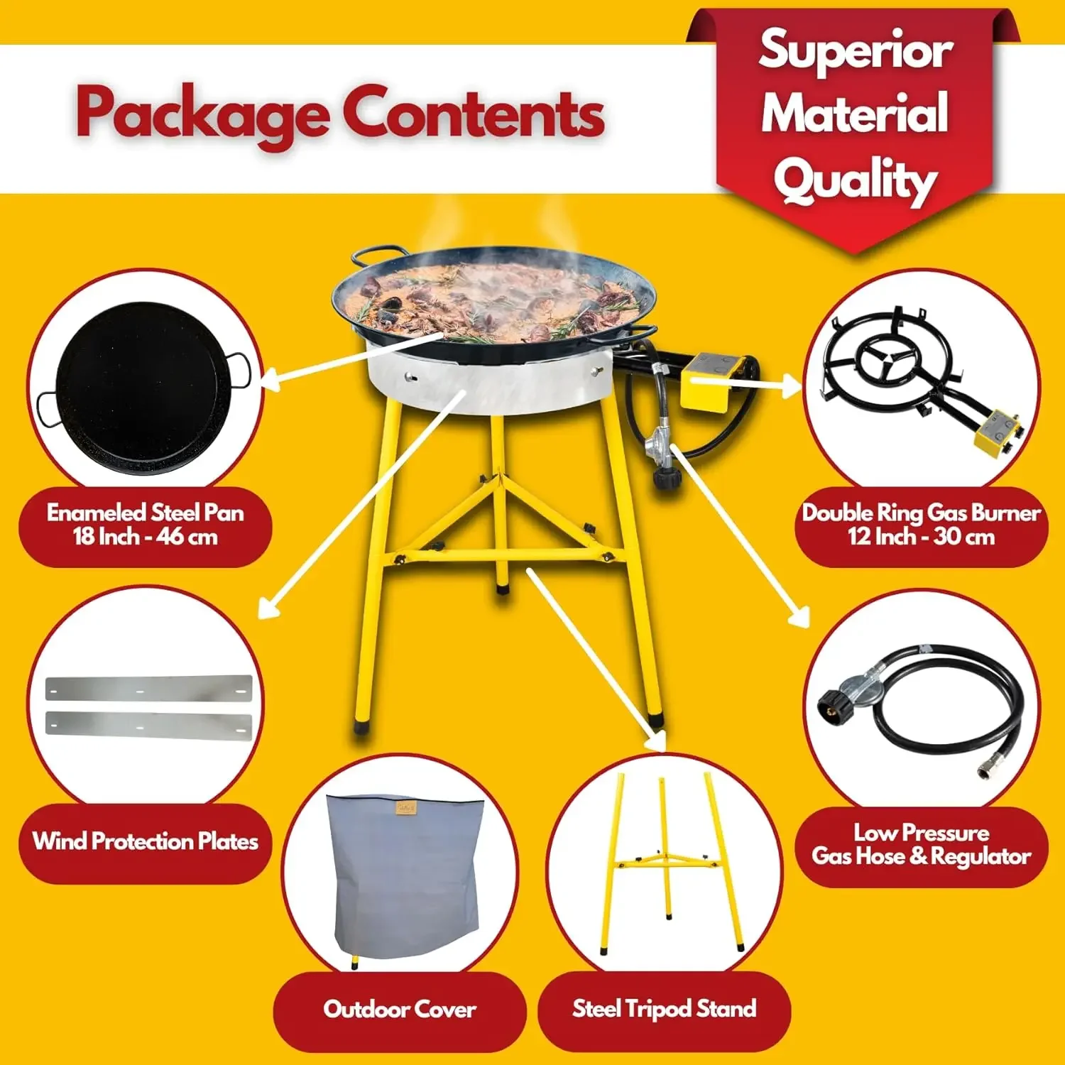 Pan Burner & Stand Set 12 Servings - Dual Propane - 18-Inch Steel Pan  Portable Gas Stove  Wok, Pots, Cast Iron  Ideal