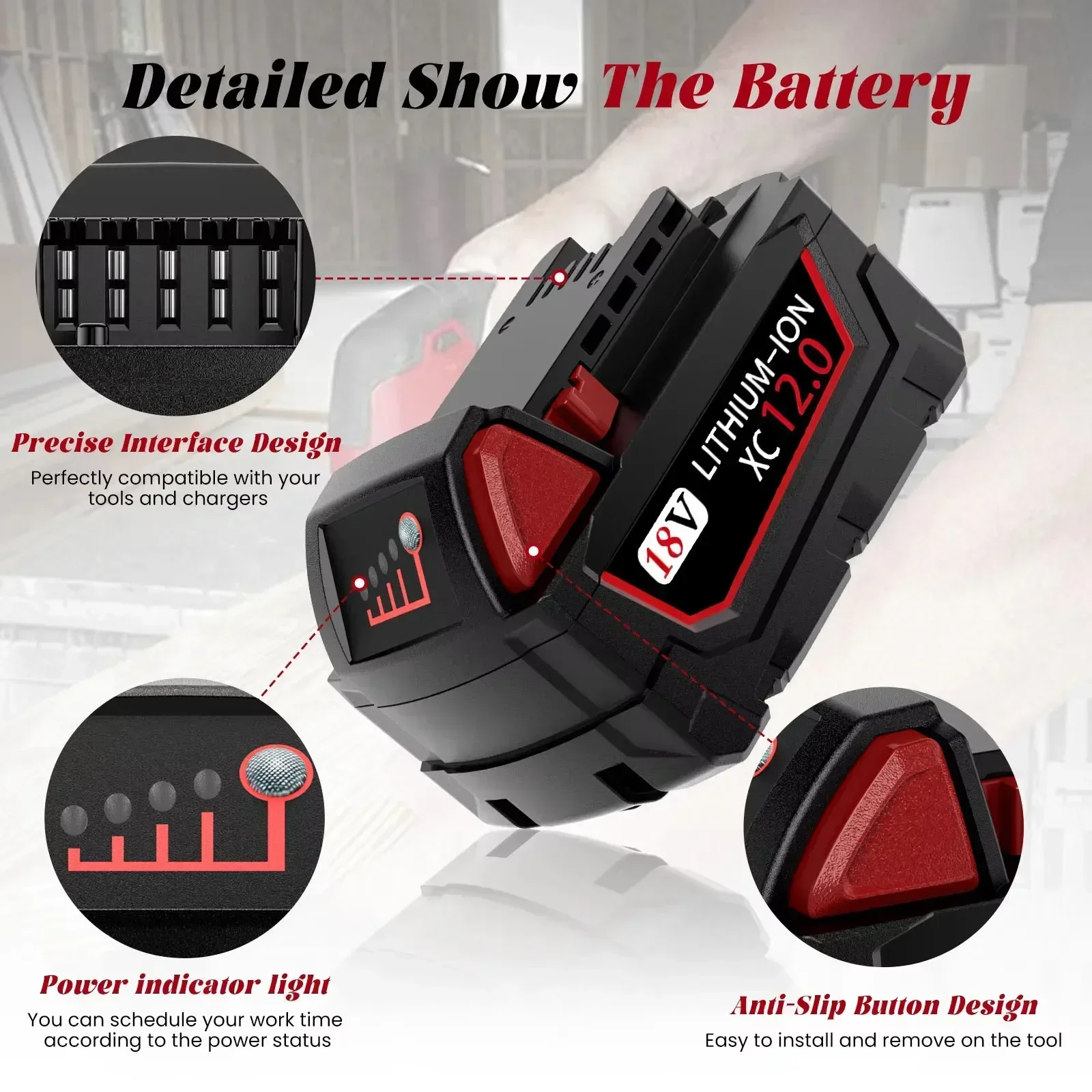 100% original 18V 12.0Ah Replacement for Milwaukee M18 Lithium Battery XC 48-11-1860 48-11-1850 48-11-1840 48-11-1820 48-11-1815