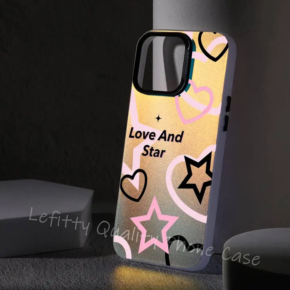 Cool Pink Five-Pointed Sta Ins Phone Case For IPhone 17 16 15 14 13 12 11 Plus Pro Max Multicolor Aurora Laser Shockproof Funda