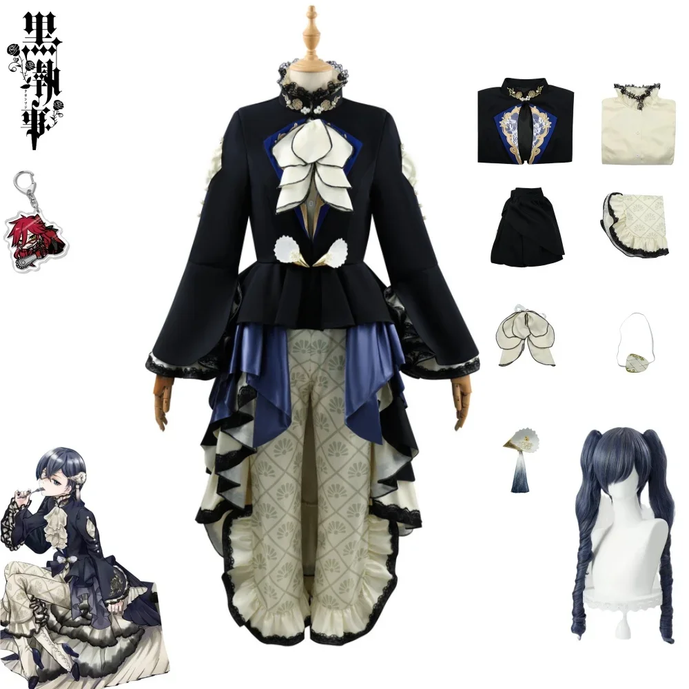 

Ciel Phantomhive Anime Black Butler Cosplay Costume Scallop Suits Wig Full Set Outfits Cloak Performance Dress Halloween Party