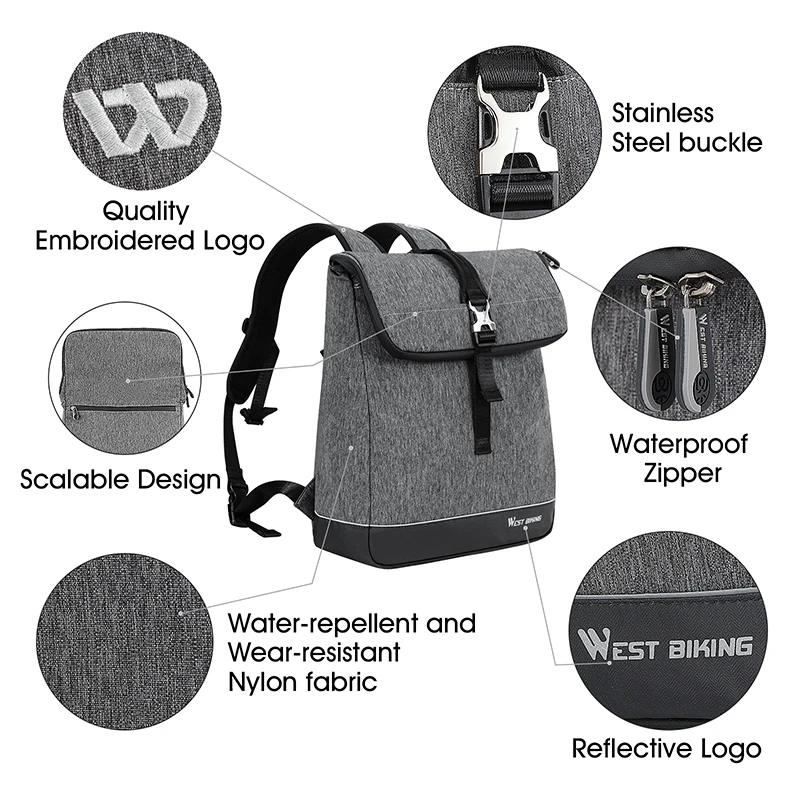 WEST BIKING Bike Pannier Bag 15-25L Large Capacity Multipurpose Commuter Backpack Portable Bicycle Rear Trunk Bag Accessories