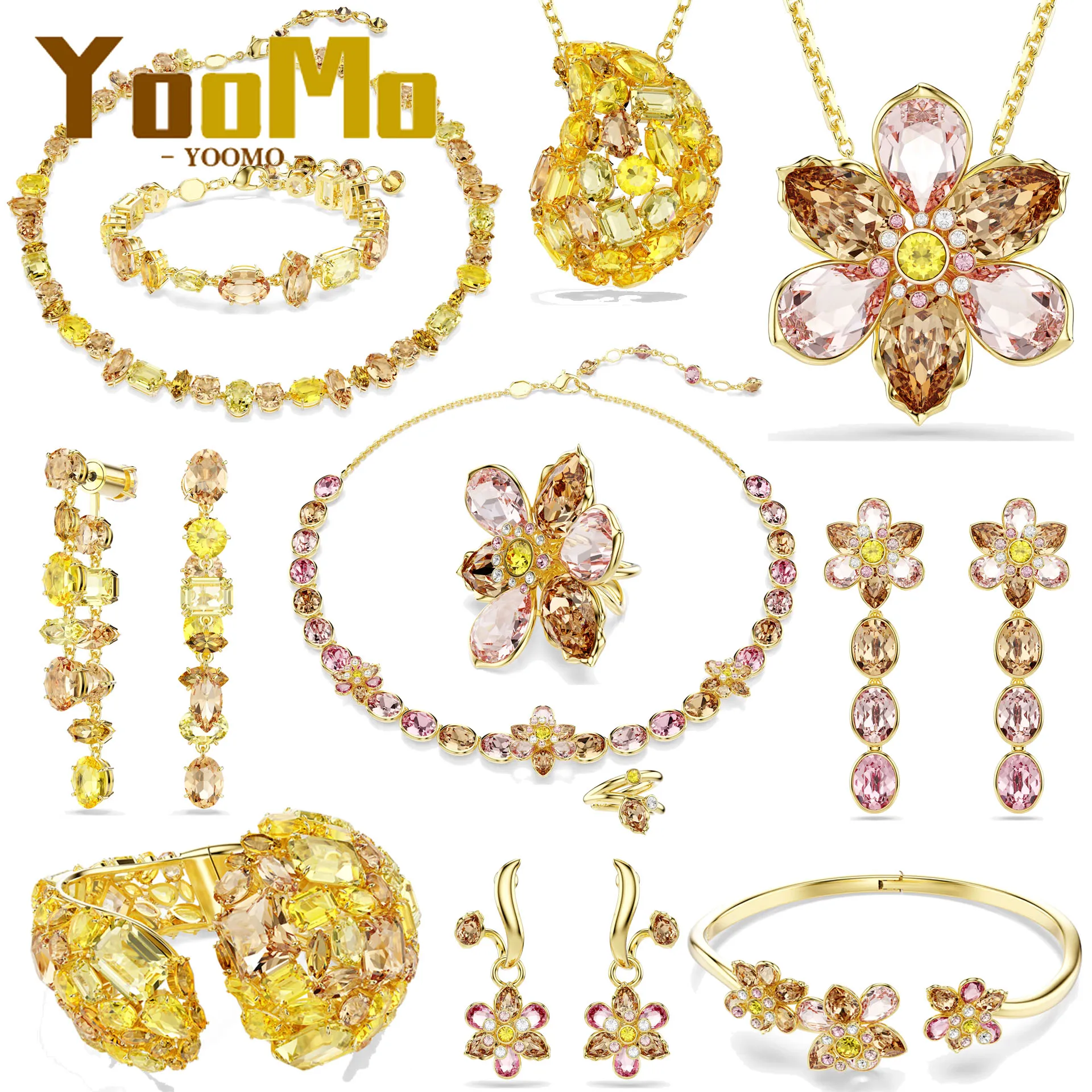 

Original New Caramel Candy Flower Crystal Jewelry High Quality Tassel Earrings Exquisite Necklace Ring Bracelet Women Wedding