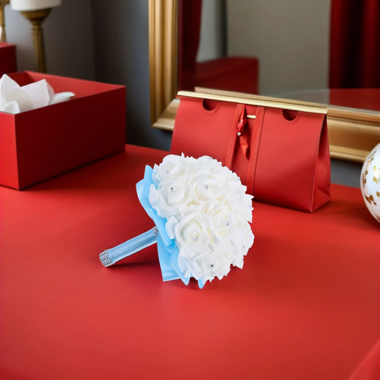 

Ribbon Bride Simulated Flower Holding Bouquet Wedding Hand Korean Sky-blue Bridal Bouquets