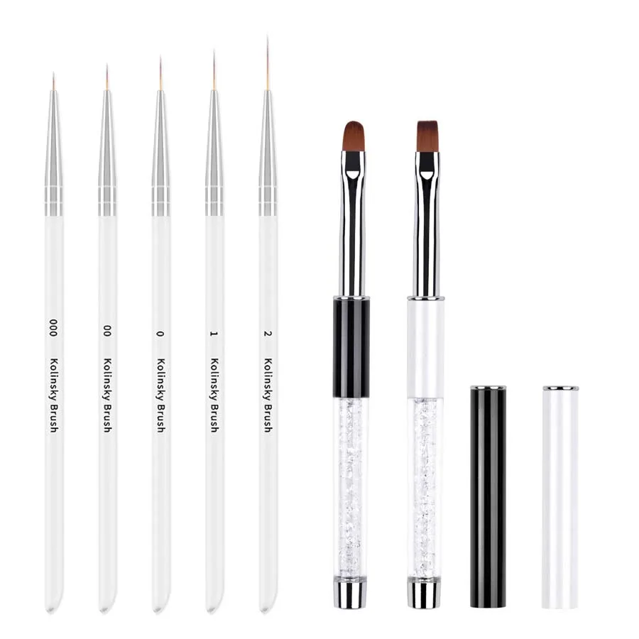 유연한 네일 아트 브러시 세트, 헤밍 및 드로잉, 전문 네일 아트 브러시 세트, 2/5/7 카운트 혼합 크기