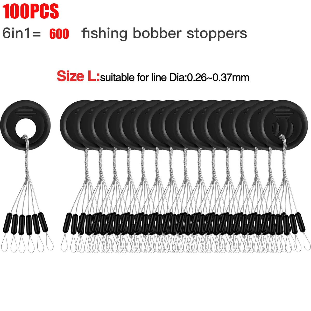 Angel-Bobber-Stopper aus Gummi, 6-in-1-Schwimmer-Sinker-Stopps, schwarzer ovaler Zylinder, L M S-Schwimmer-Stopp verfügbar