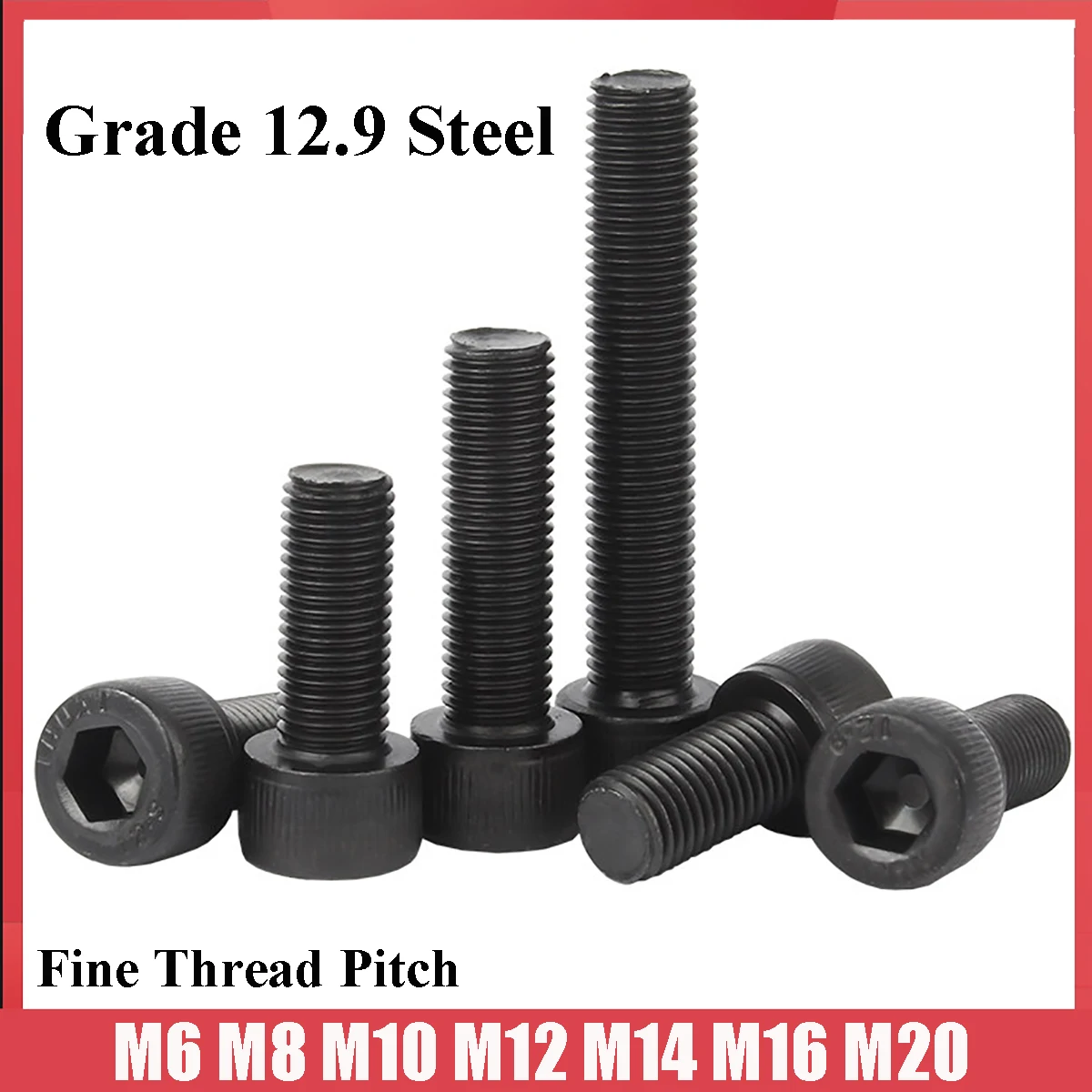 

M6 M8 M10 M12 M14 M16 M20 Fine Thread Pitch DIN912 Black Grade 12.9 Steel Hexagon Hex Socket Head Cap Allen Bolts Screw