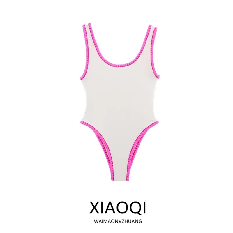 

2025 Summer New Women's Faion Swimwear Color Blo Simple Comfortable Svel round Ne Piece Suit Polyester Fabric