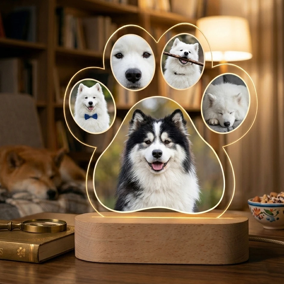 Personalized Pet Photo Night Light Custom Dog Cat LED Lamp Memorial Light Up Plaque for Pet Sympathy Gift Home Decor Keepsake