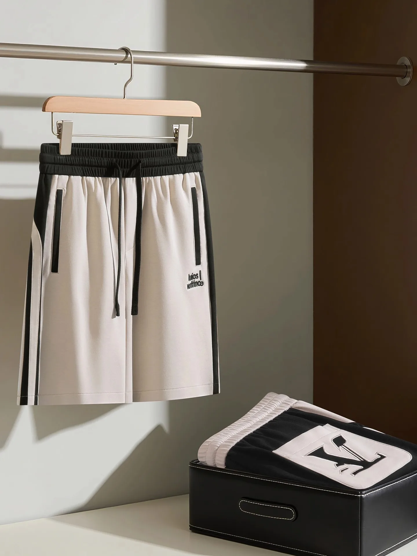 

JSBD summer fashion contrasting color patchwork Modal cotton five-inch pants men's drawstring straight sport casual shorts