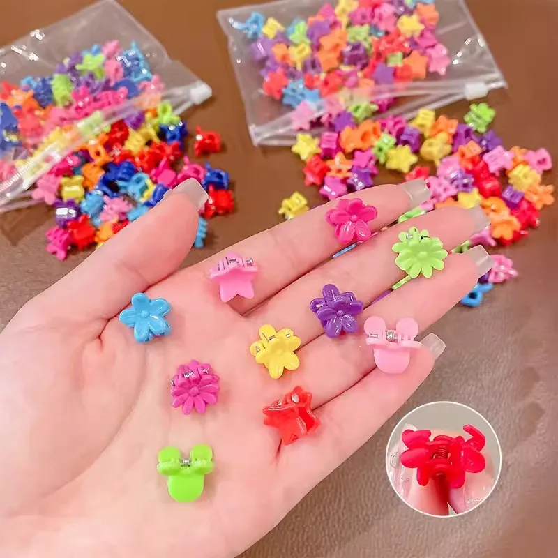 20pcs Children\'s Colorful Updo Mini Grab Clips Hair Accessories Cute Flower Butterfly Broken Hair Clip Girls\' Braided Hairpins