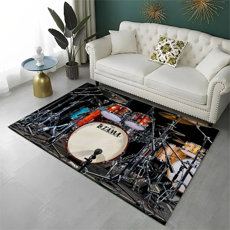 Retro Drum Set Music Instruments Drum Kit Large Area Rug Non-slip Durable Carpet for Bedroom Living Room Sofa Doormat Home Decor