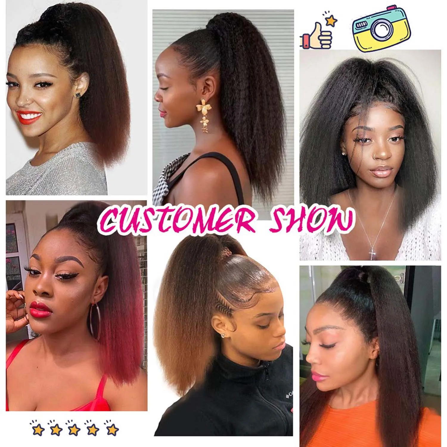 Synthetic Yaki Straight Ponytail Extension,Kinky Straight Ponytails,Wrap Around Magic Paste Yaki Ponytail for Black Women Girls view 6