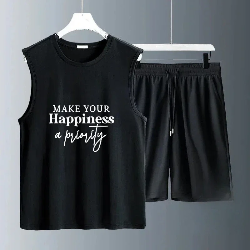 

Летний спортивный комплект 2025: майка без рукавов и шорты для мужчин – влагоотводящая, быстросохнущая, удобная спортивная одежда для баскетбола