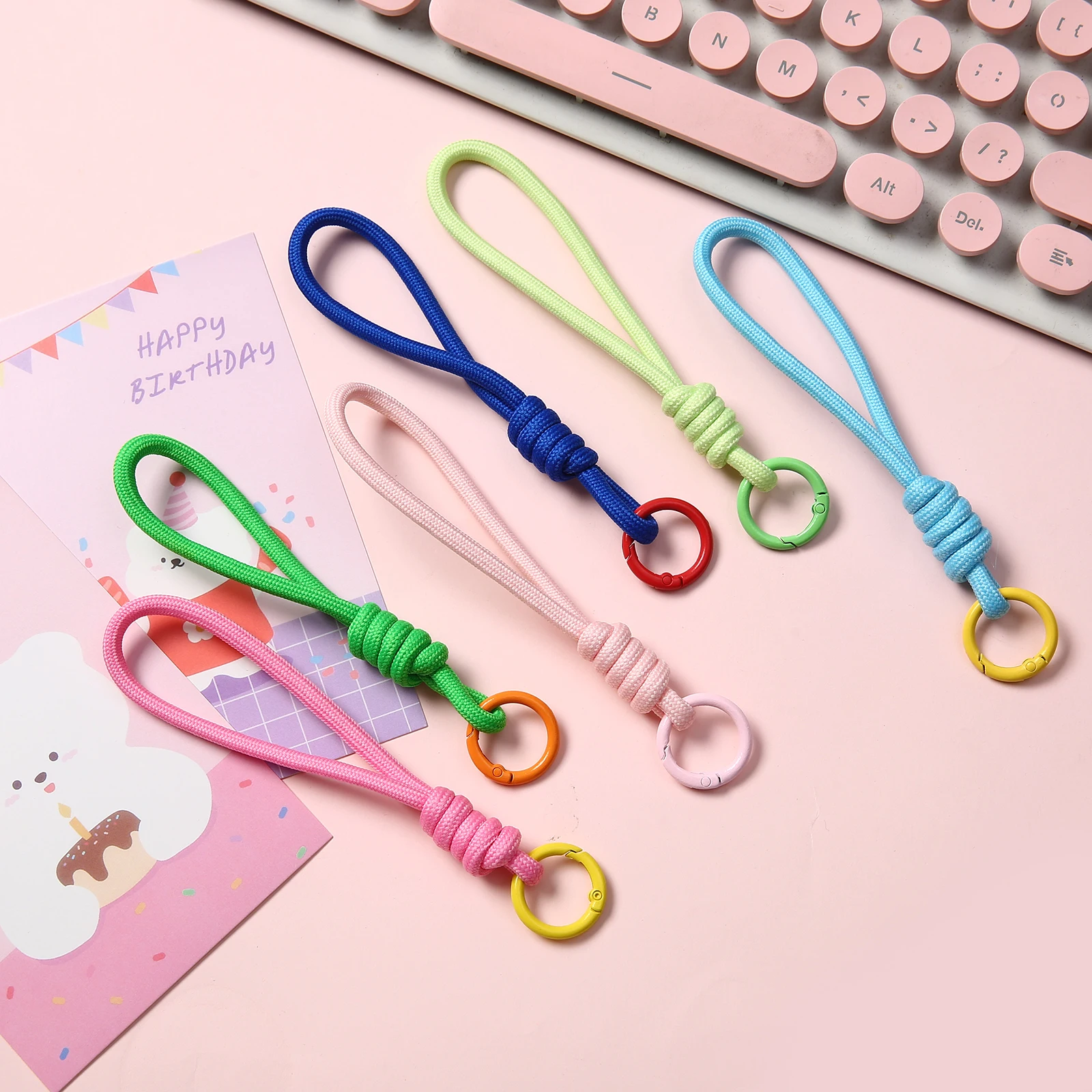 

1/2/5/10/20 шт. однотонный тканый ремешок для мобильного телефона, сетчатый стиль, брелок для бутылки с водой, кольцо, креативный подвесной ключ от машины