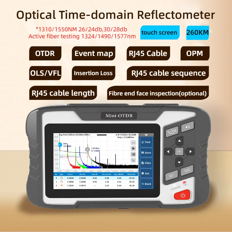 NK4300 Mini OTDR Active Fiber 1310/1550/1610nm, Optical Time Domain Reflectometer VFL OPM with 400x Fiber Inspection Microscope
