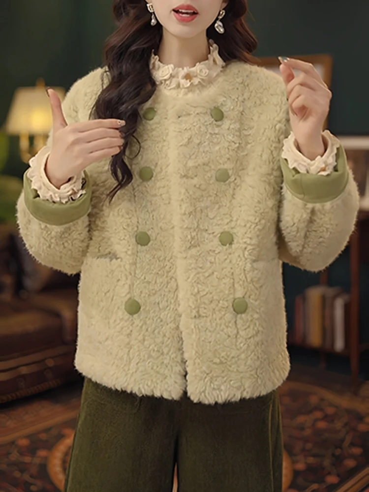 Giacca in Pelliccia d'Agnello da Donna, Cappotto Invernale Imbottito con Fodera in Pile, Caldo e Semplice, Versione con Collo Alto, Maniche Lunghe e Zip