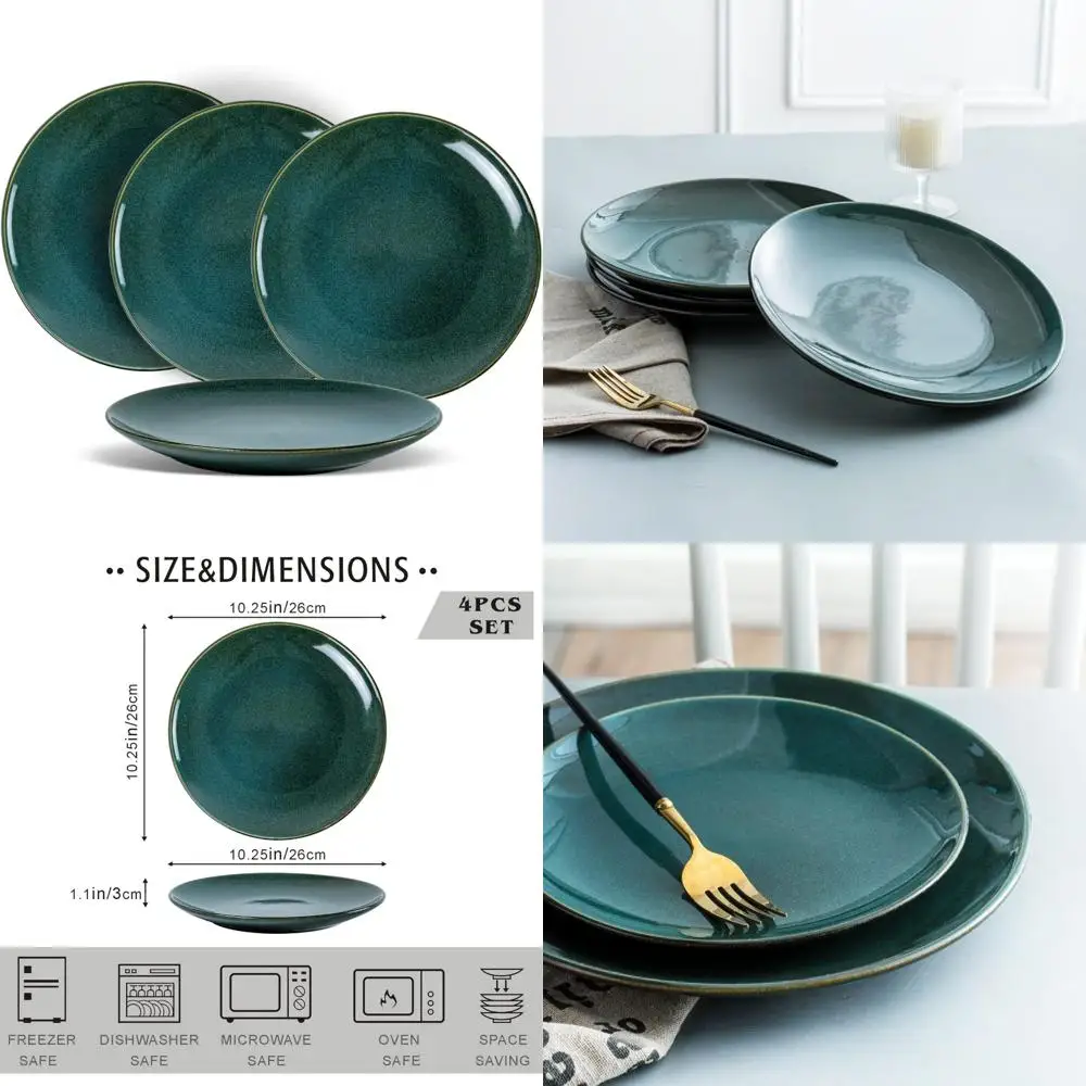 

ceramic 10.25 inch dinner plates set, porcelain large pasta plate set of 4, reactive glaze serving dishes for steak, salad, piz
