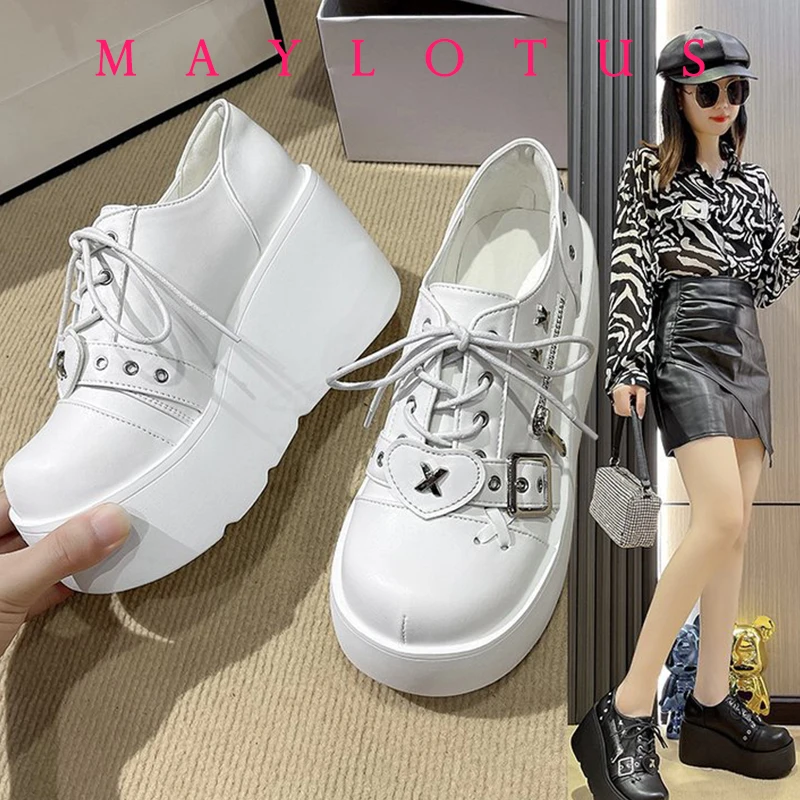 Platform Rivet Chain Decoration Women's Pumps Gothic Style Punk Shoes Wedges High Heels Girl Kawaii Subculture Ankle boots