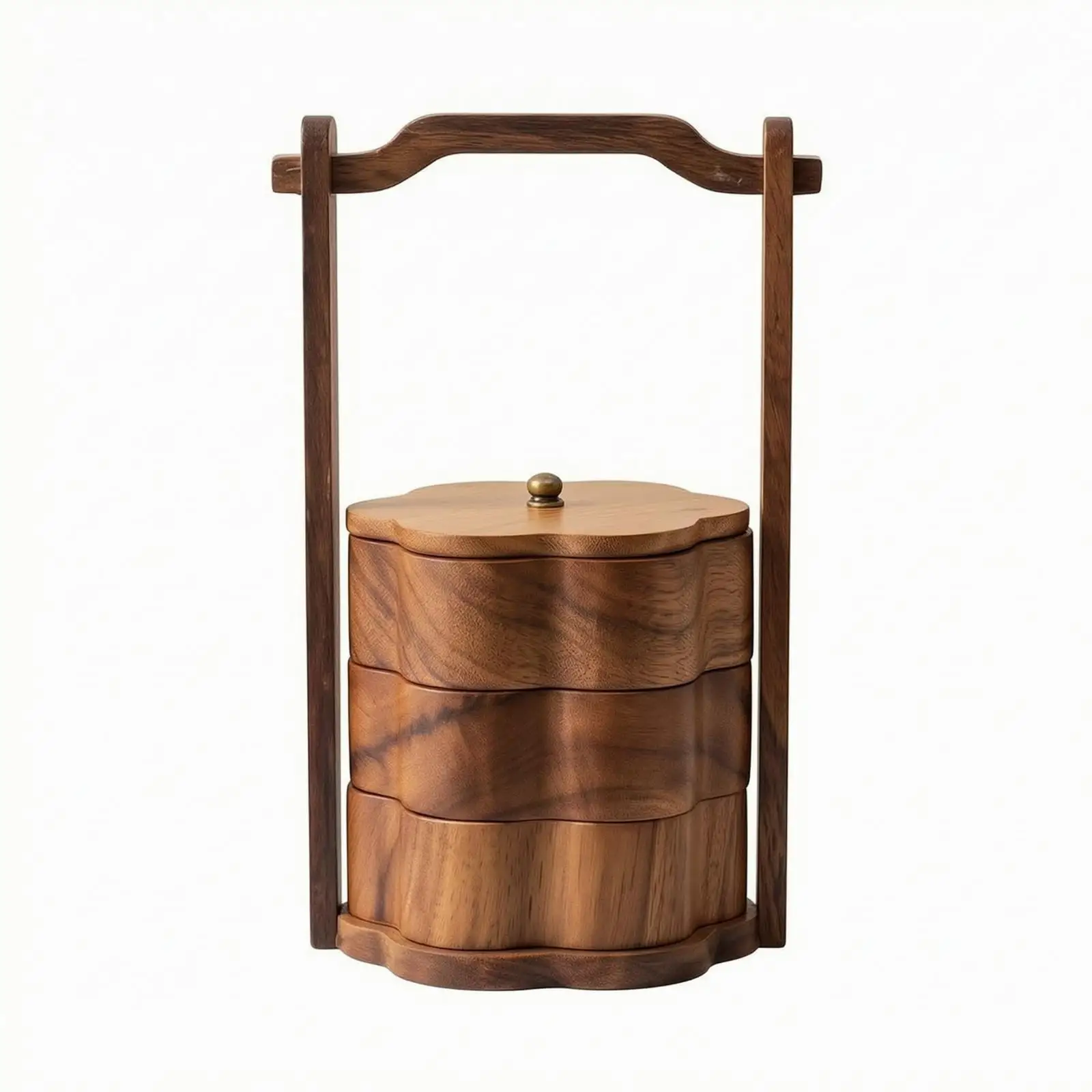 Stackable Snack Storage Container Walnut Wood Frame with Lid and Handle for Party Appetizer Serving