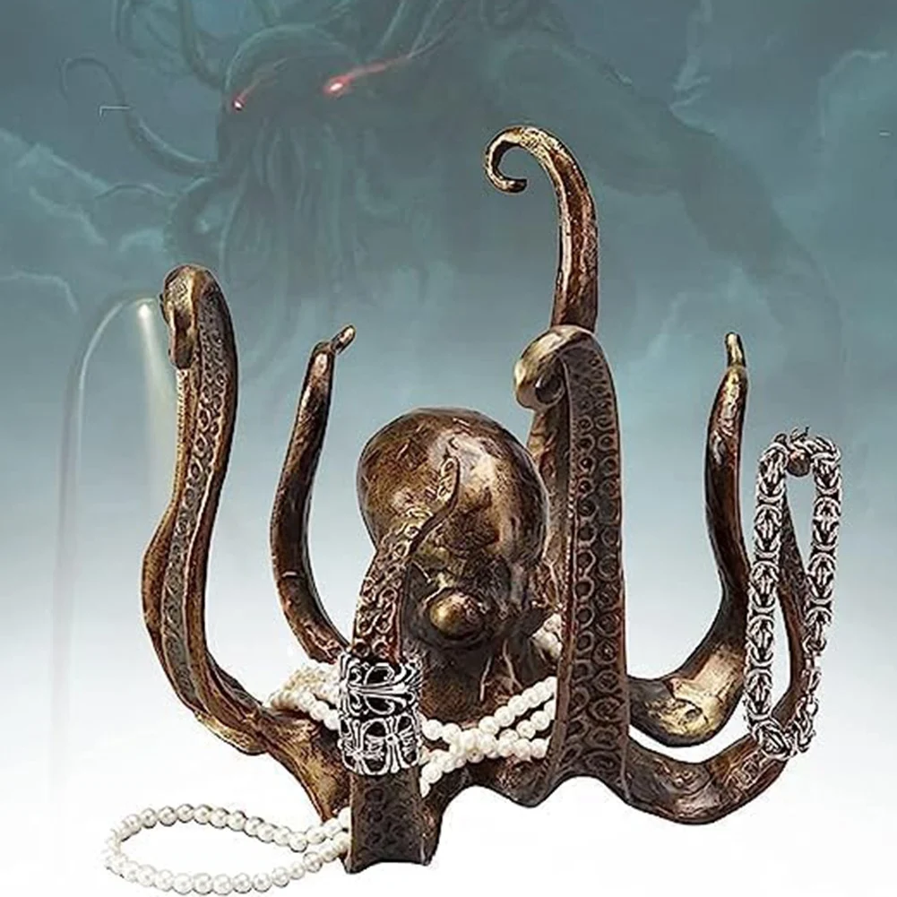 حامل كوب قهوة الأخطبوط، حامل أكواب الأخطبوط الراتنج على الطراز القديم، شجرة القدح للعداد، رف معلق للمجوهرات الساخن