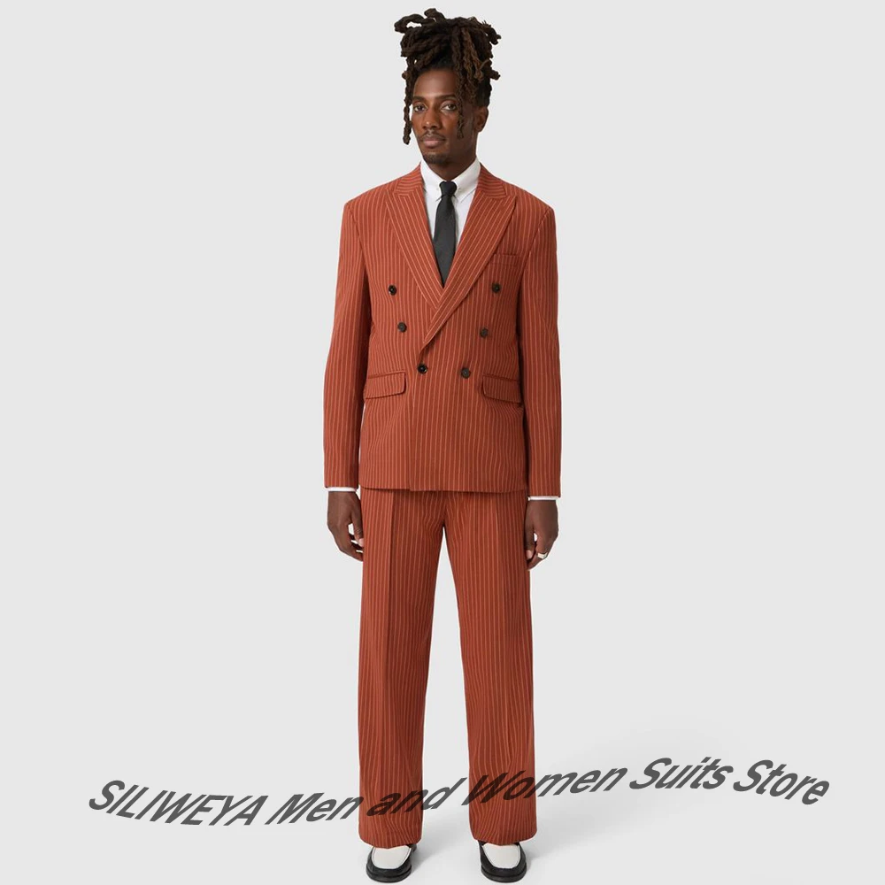 

Мужской двубортный пиджак и брюки в тонкую полоску, классический деловой костюм-двойка, подходящий для бизнеса и свадьбы