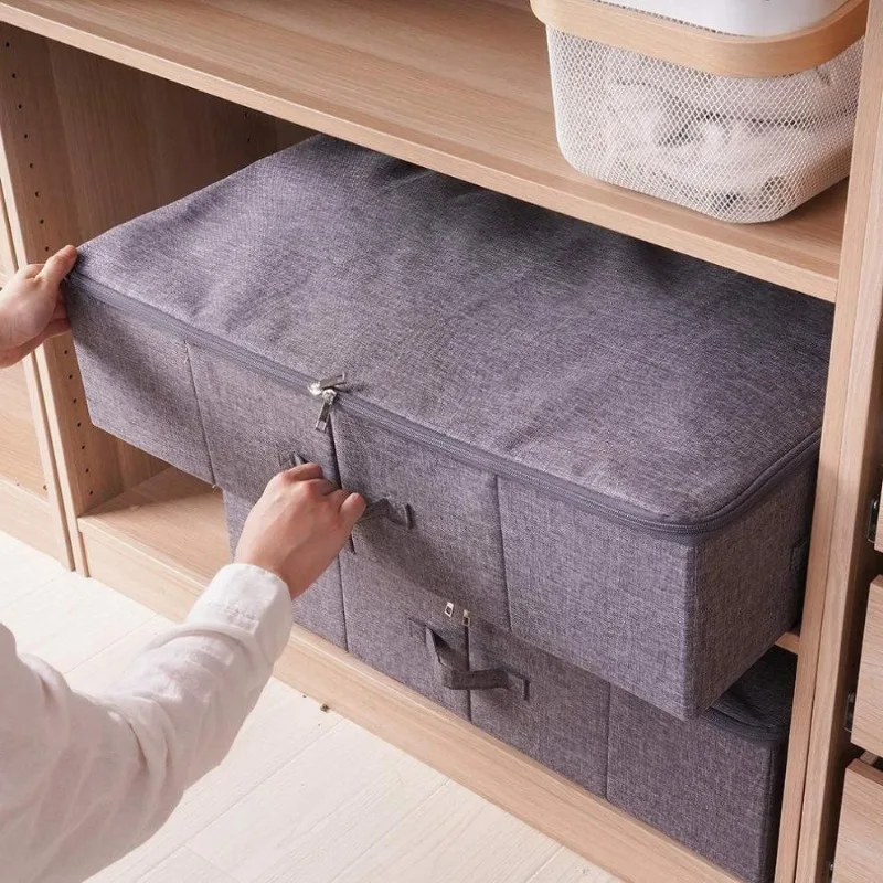 

Underbed Storage Box, Foldable Cotton Linen Organizer, Dual Zipper Closet Storage Box for Bedroom or Dorm Room