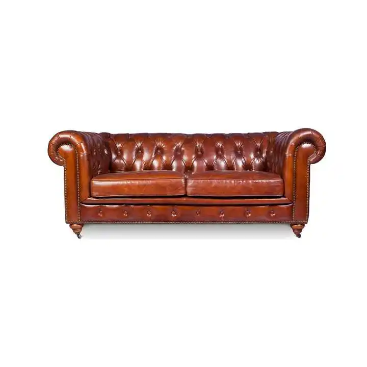 

Vintage Luxury Living Room Genuine Leather Material Two Seater Sofa Couch for Living Room Dining Home Furniture for Sale