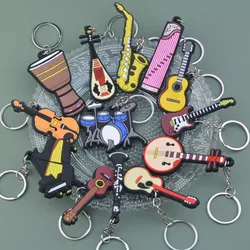 Cute Musical Instrument Keychain Silicone Guitar Saxophone Piano Keyring for Men Women Bag Pendant Car Key Ring Music Lover Gift