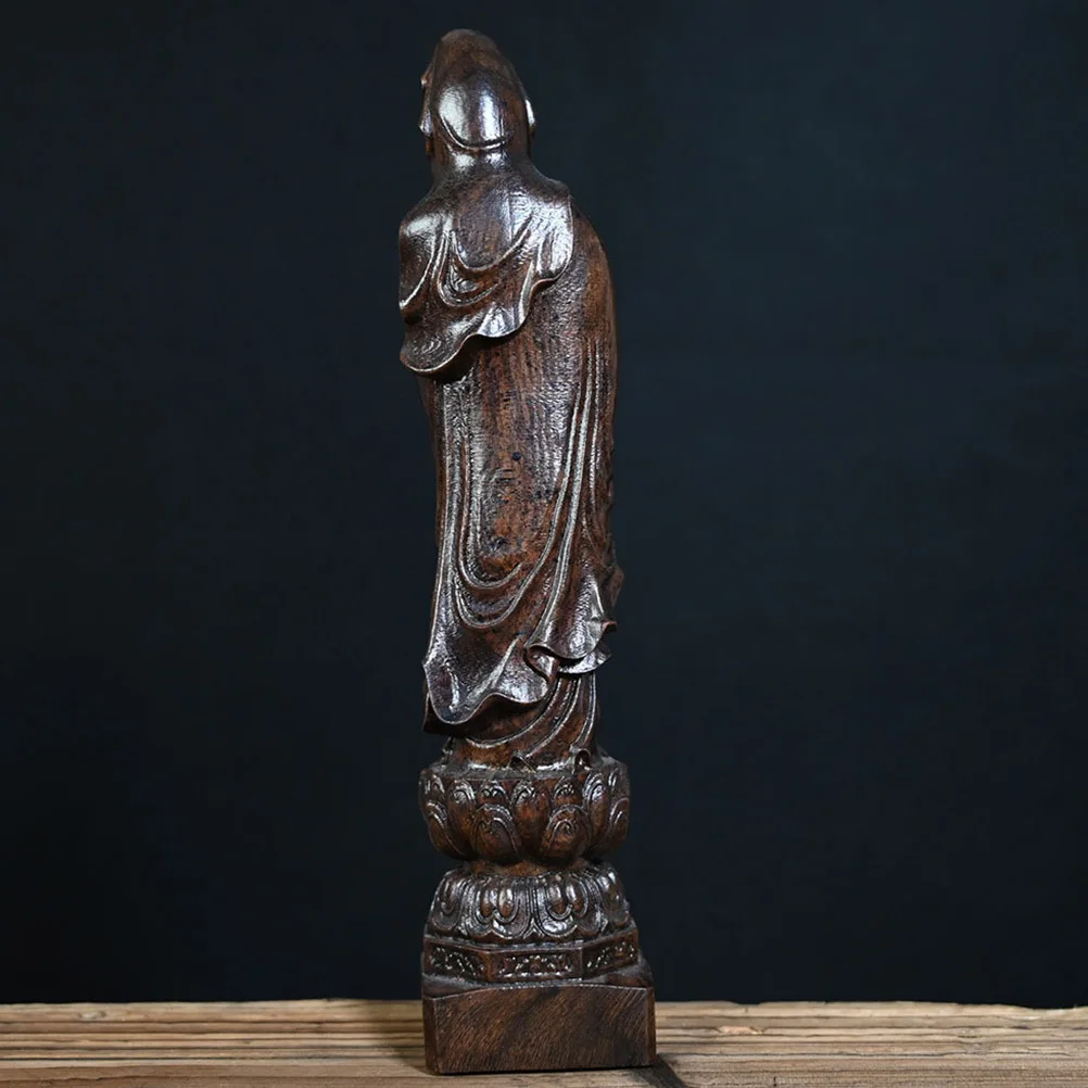 

Avalokitesvara Desktop Buddha Statue Vintage Wooden Buddhism Ornament Fine Carved Tabletop Office Decoration Buddhism Ornament