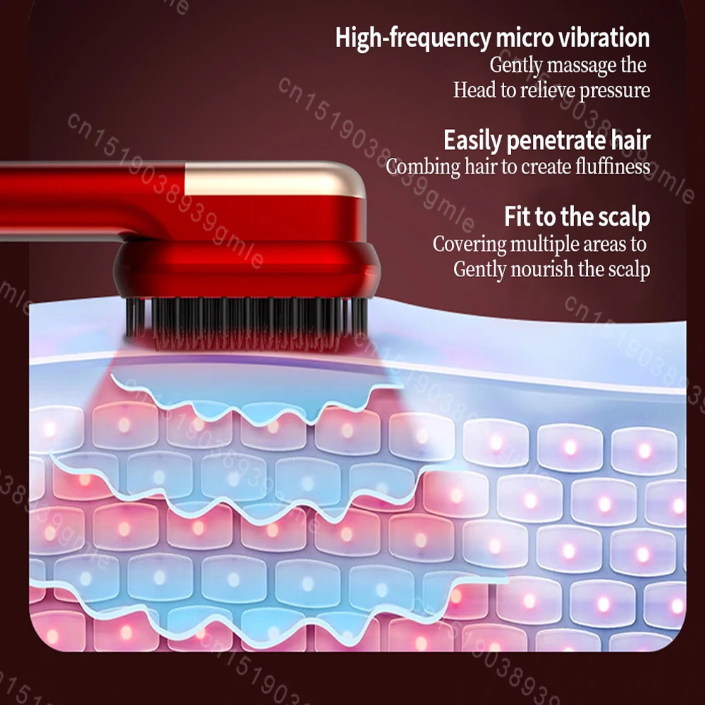 Relaxador multifuncional para el cuero cabelludo, masajeador de cabeza de microcorriente EMS, iluminación LED roja, cuidado del cabello, guía de fluido para el cuero cabelludo, peine para el crecimiento del cabello