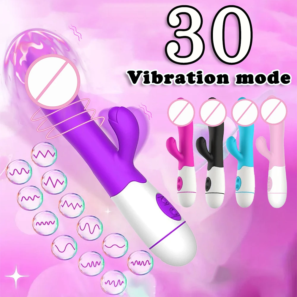 Silicone G Spot Dildo Rabbit Vibrator Dual Vibration 30 Speeds Female Vagina Clitoris Massager Adult Sex Toys For Women