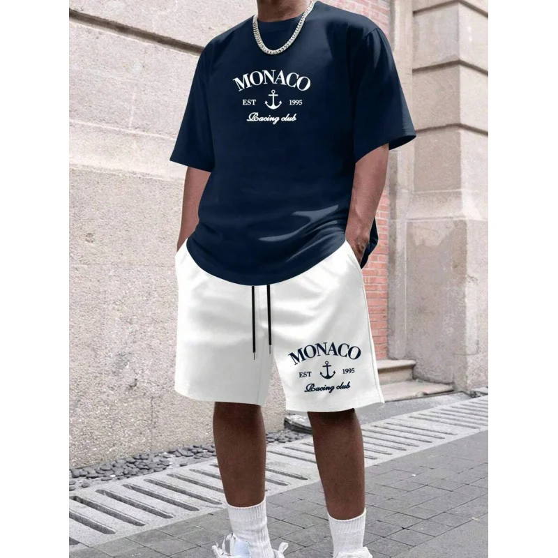 

2pcs/Set Men's Casual Statement Letter Print Short Sleeve T-Shirt And Shorts Set, Summer Outfit