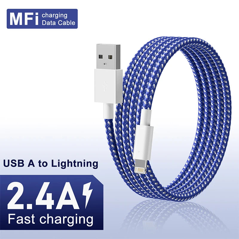USB إلى البرق كابل بيانات شحن سريع سلك شاحن خط آيفون 14 13 12 11 برو ماكس XR XS X 8 7 6 MFI معتمد مضفر